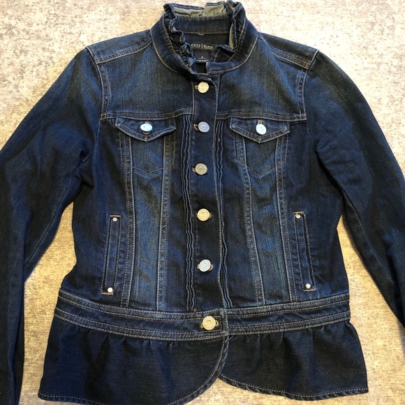 WHBM Ruffled Peplum Jean Denim Jacket Dark Blue 0 - Picture 4 of 11